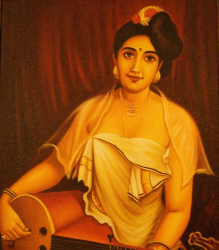Lady with String Instrument 19 × 35 inches (Framed)