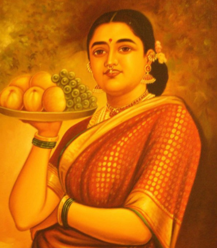 Lady with Fruit Tray 22 × 36 inches (Framed)