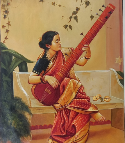 Lady with Sitar 19 × 35 inches (Unframed)