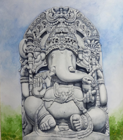 Halebid – Ganesh in Grey 24 × 30 Inches