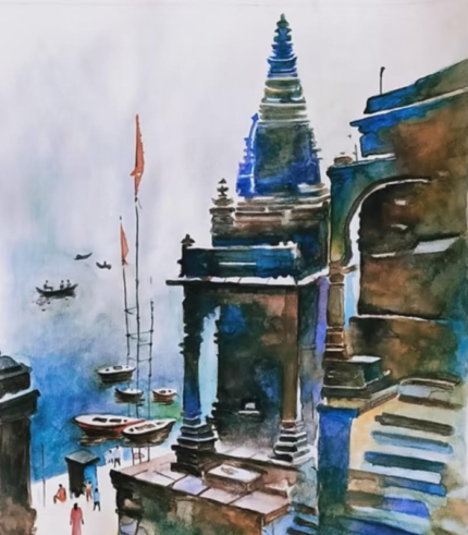 Varanasi – Temple in Blue 8.5 × 12 Inches