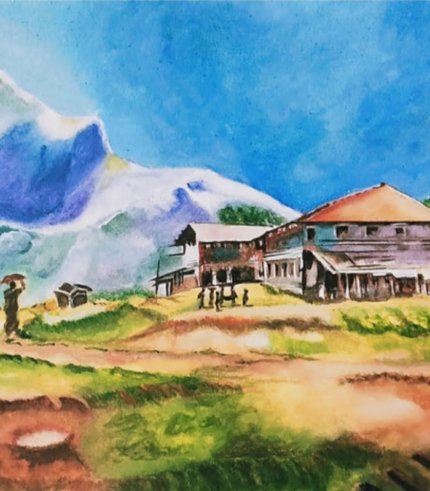 Land and Mountain Scape 12 × 16 Inches