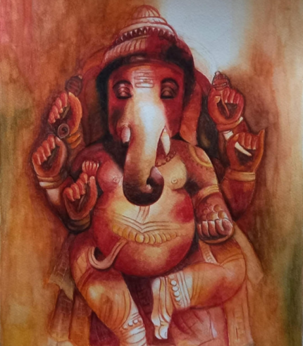 Ganesh in Red Monochrome 12 × 16 Inches