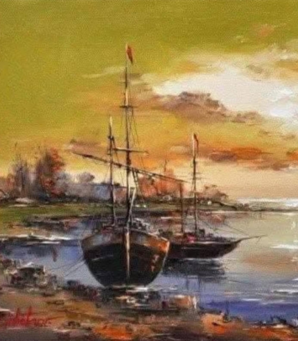 Moored at Dusk 15 × 18 Inches
