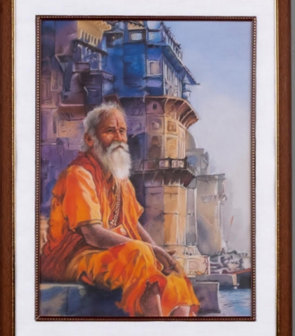 Solitude on the Ghats : 18 × 24 Inches